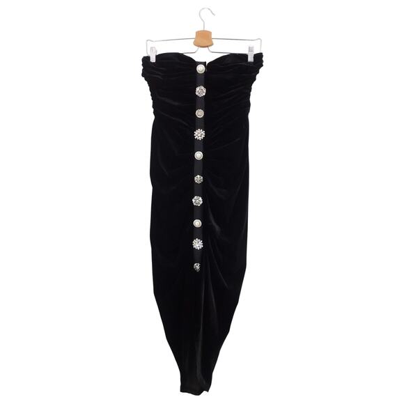 Veronica Beard Black Palo Silk Blend Strapless Ruched Velvet Midi Dress Size 4 - Picture 2 of 6